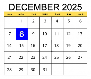Deadline Calendar - Winter 2026 - December 8