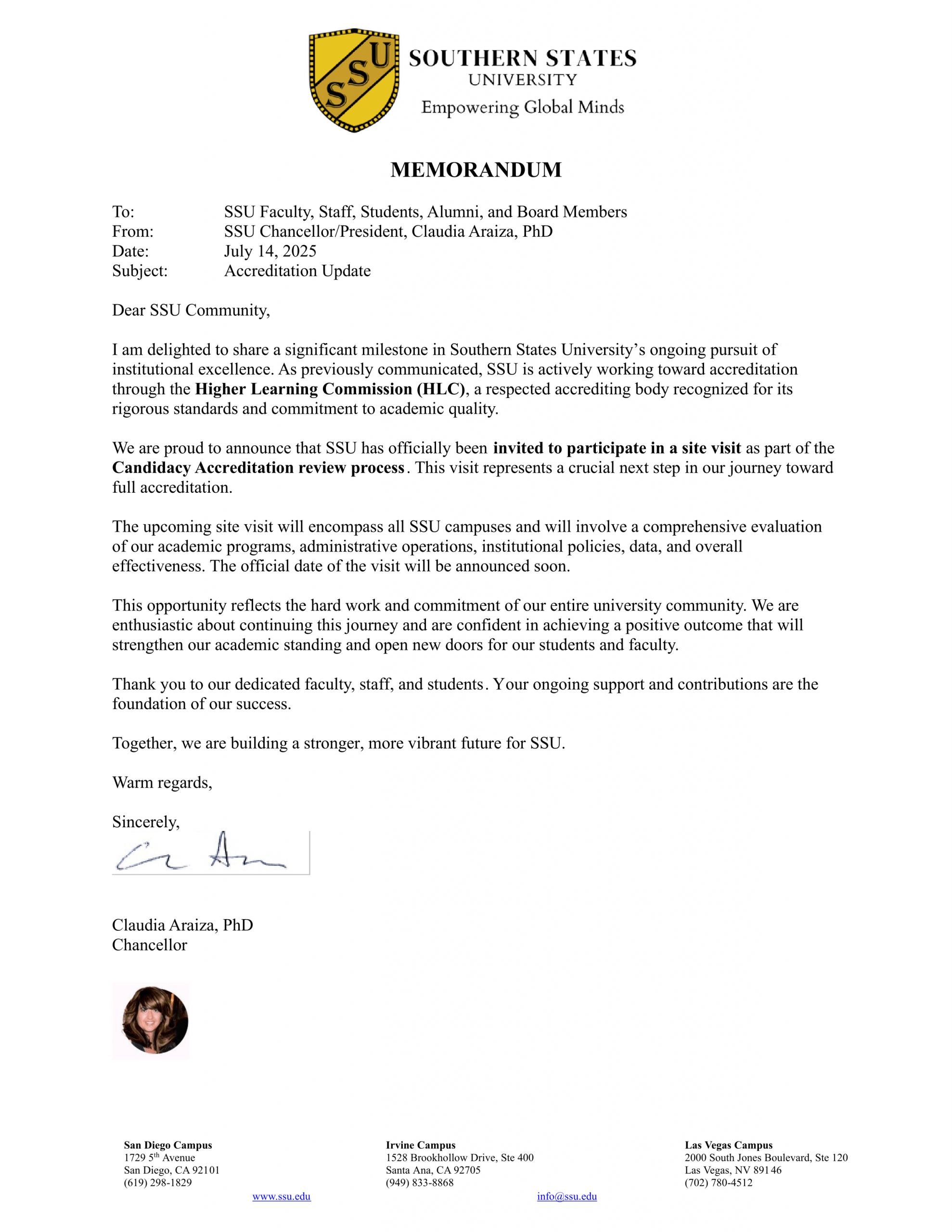Accreditation Update from SSU Chancellor Accreditation Update from SSU Chancellor