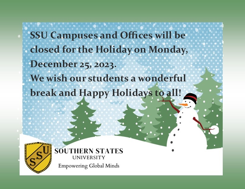 SSU Campuses will be closed for the Holiday on Monday December 25, 2023