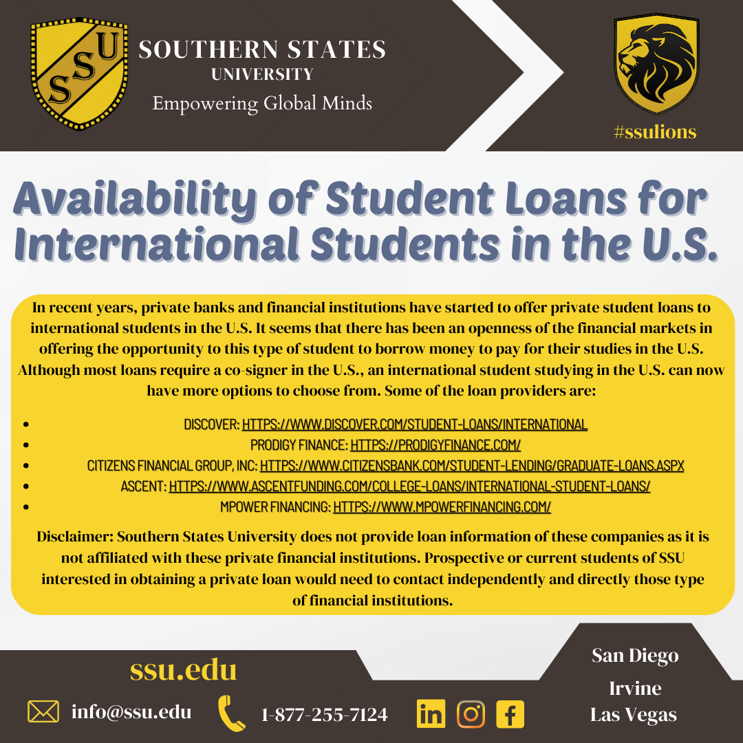 Availability of Student Loans for International Students in the U.S. types