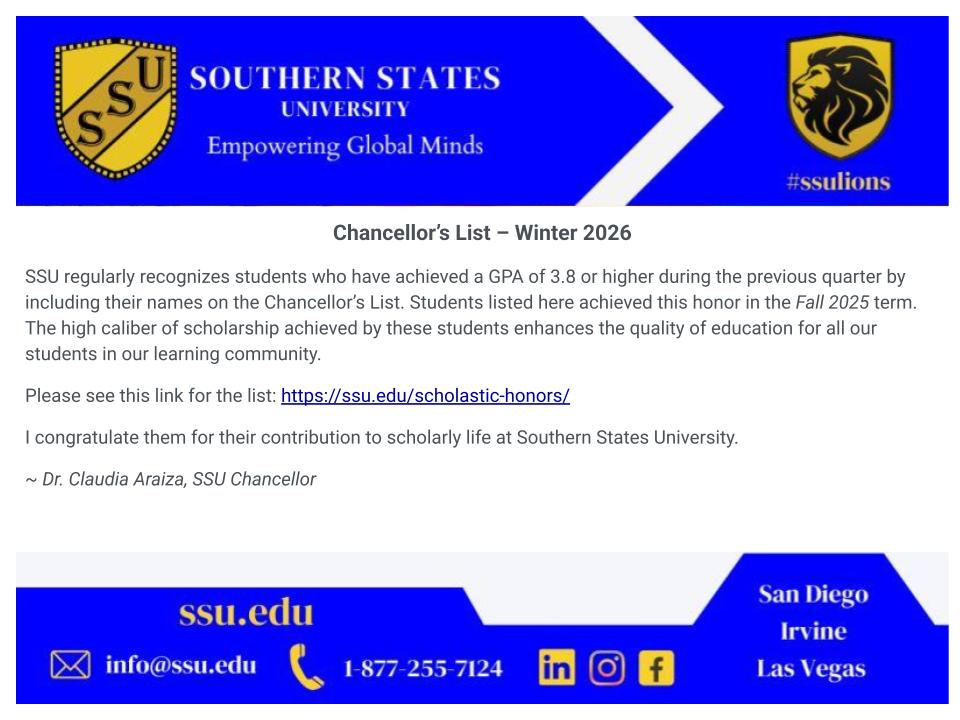 Chancellor’s List – Winter 2026