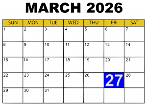 Deadline Calendar - Spring 2026 - March 27
