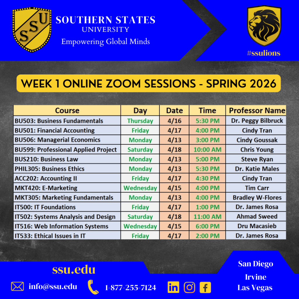 SSU Online Zoom Sessions - Spring 2026