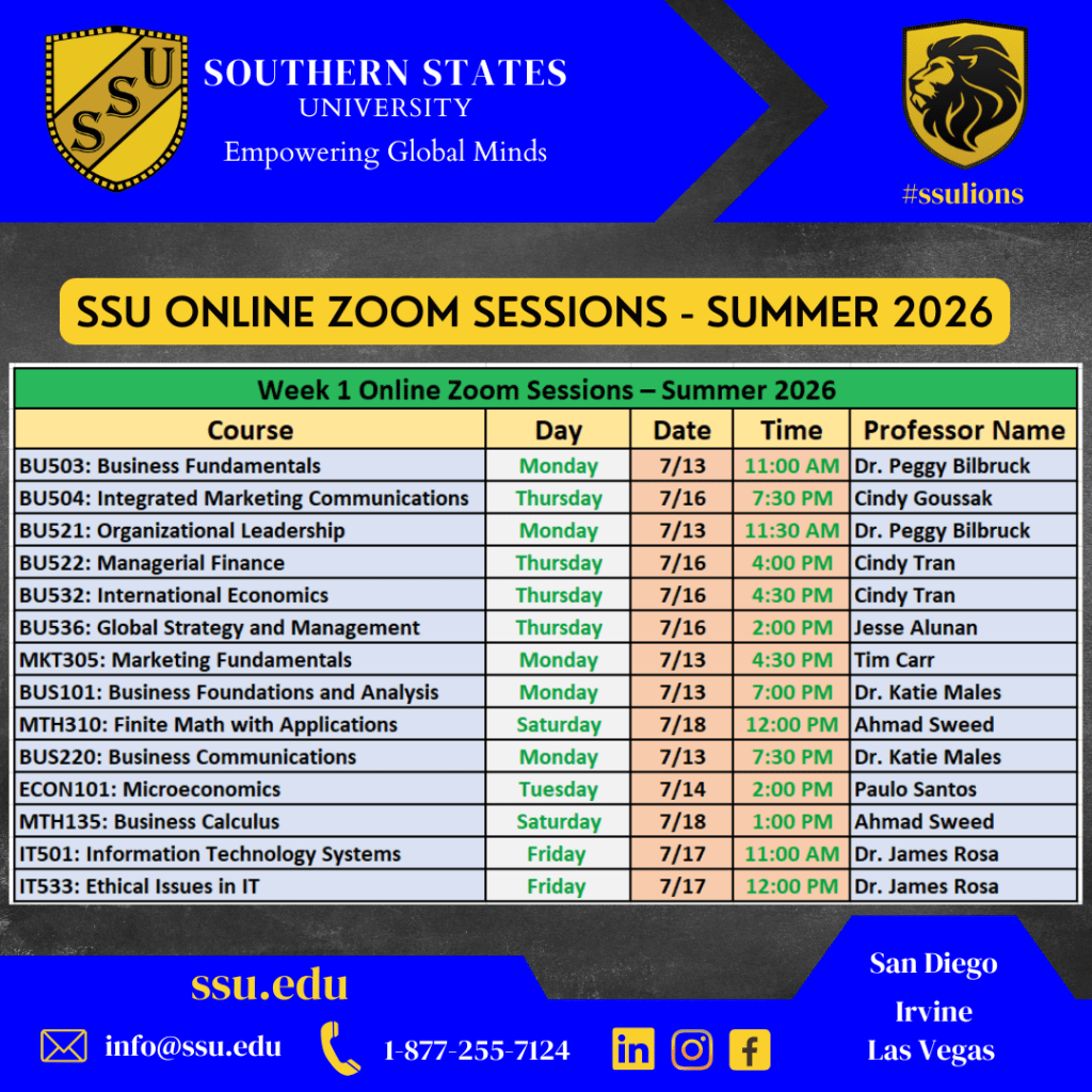 SSU Online Zoom Sessions - Summer 2026