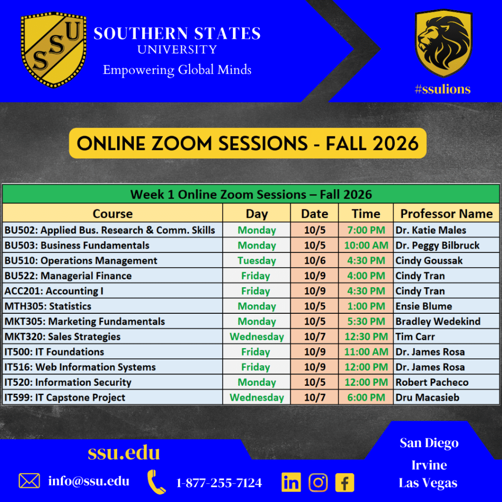 SSU Fall 2026 Week 1 Zoom Sessions